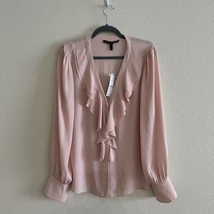 White House Black Market Blouse Ruffled Pink Solid Long Sleeves Women Size Large